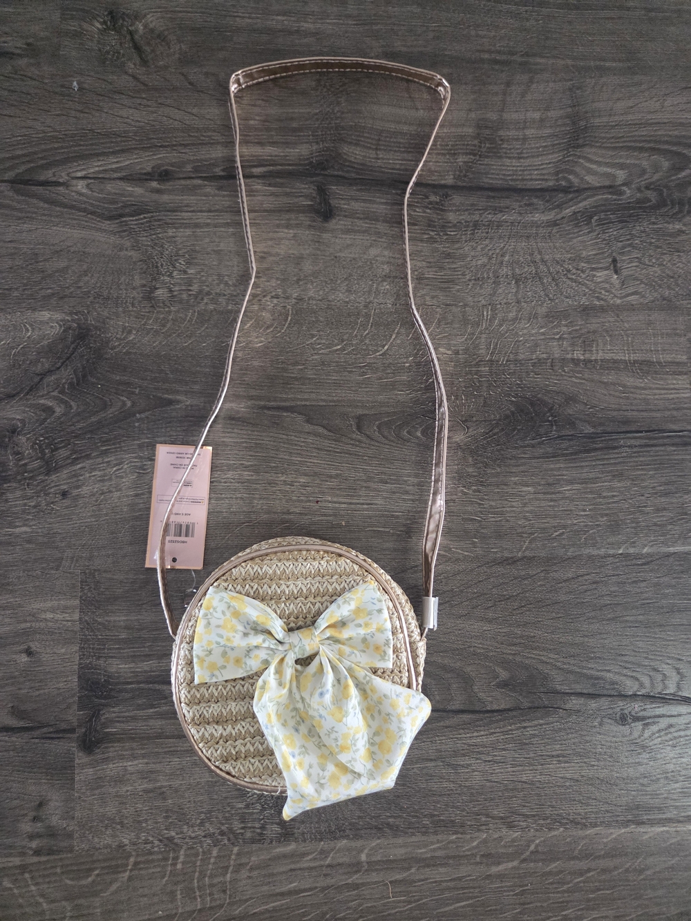 Girls Straw Crossbody Bag with Yellow Floral Bow NWT